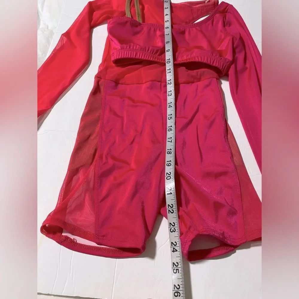 The Line up dance costume 2 piece hot Barbie pink CARLSBAD BIKETARD youth 12